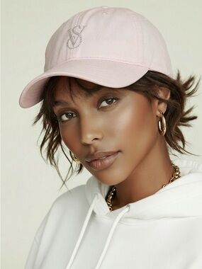 PINK Victoria's Secret Pastel Pink Crystal-Embellished Logo Baseball Cap